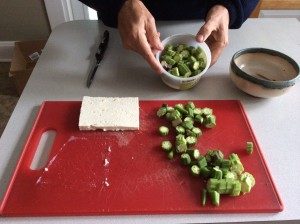 Okra chopped and ready to saute.